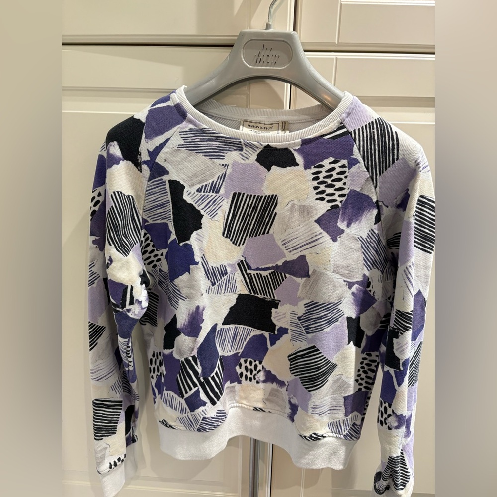 MAISON KITSUNE Abstract Pattern Sweater in Black, White, and Purple